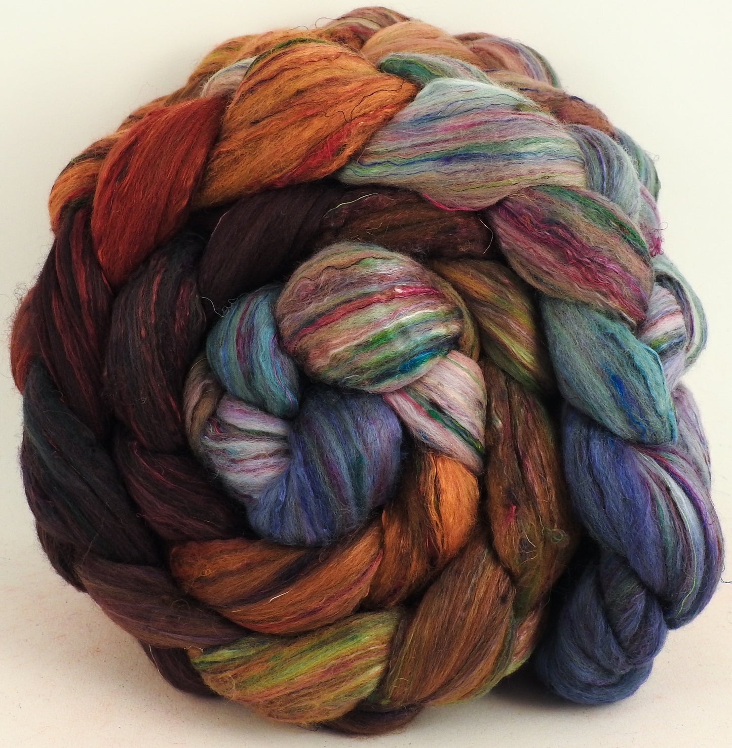 Squirrel's Pantry- Batt in a Braid #39 -Falkland Merino/ Mulberry Silk / Sari Silk (50/25/25)