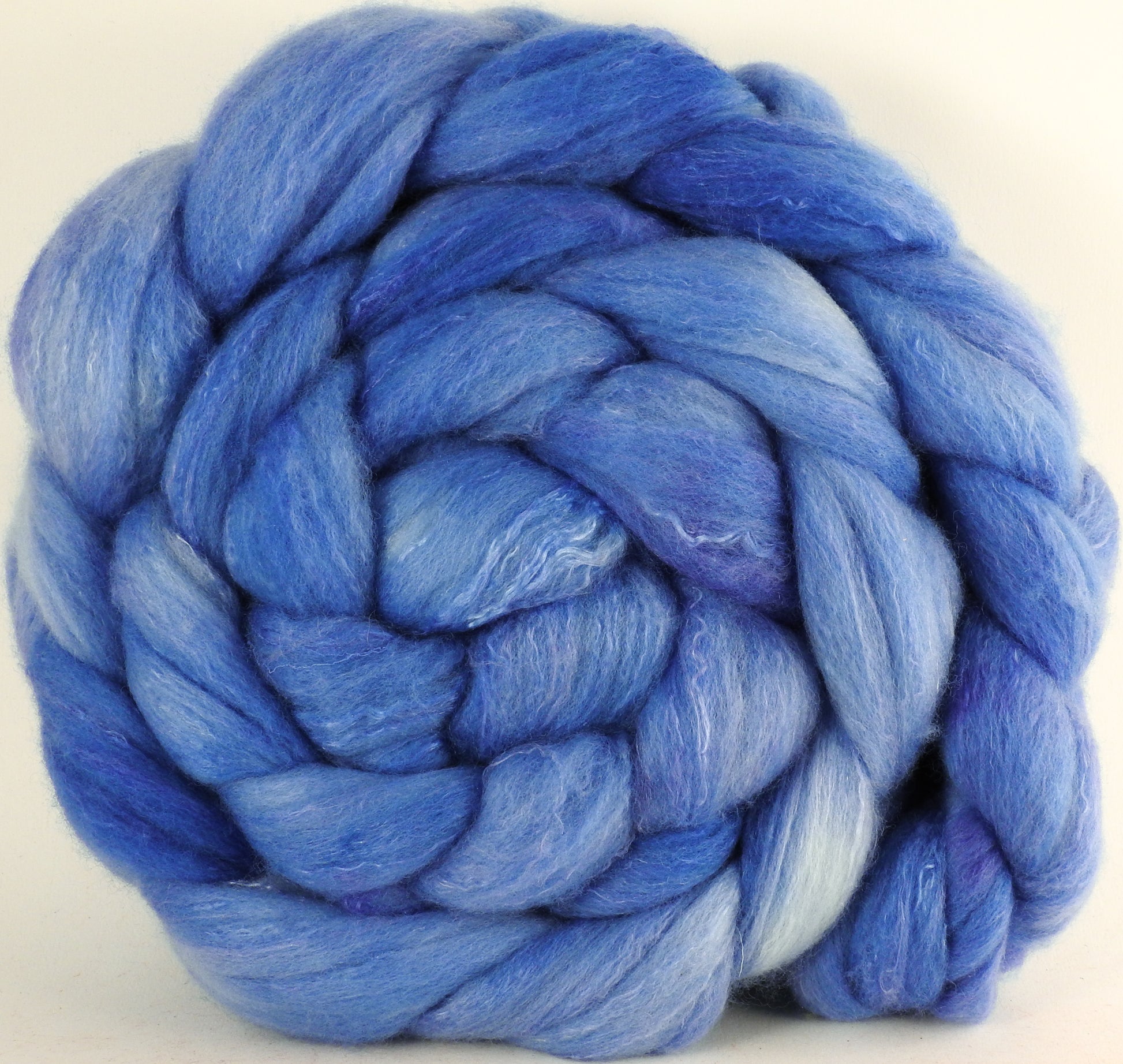 Hand dyed top for spinning - Bluebell - (5.6 oz) Organic Polwarth / Tussah silk (80/20) - Inglenook Fibers