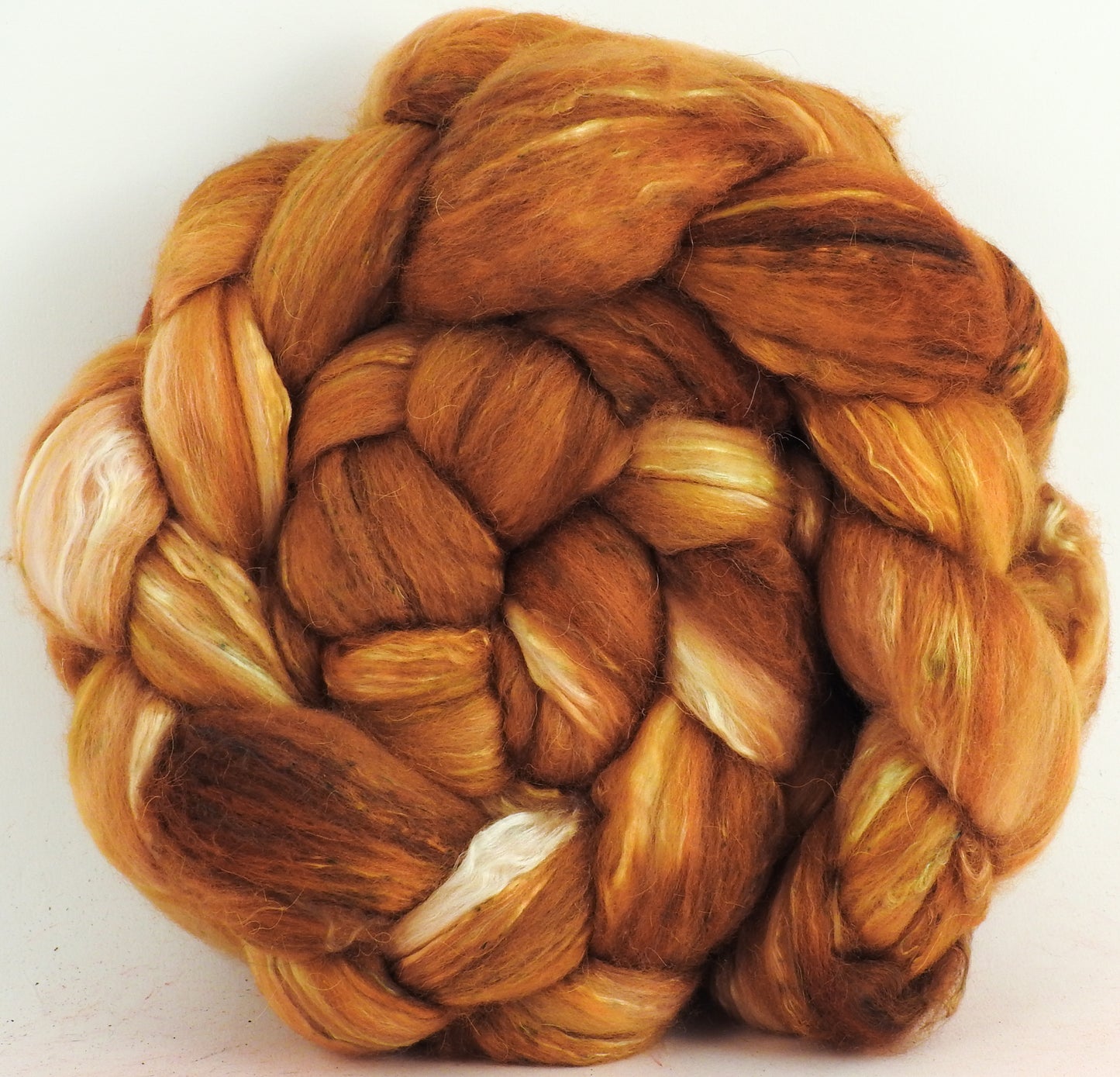 Butterscotch - Batt in a Braid #5- Merino/ Camel/ silk/ faux cashmere/ firestar (25/25/25/12/12)