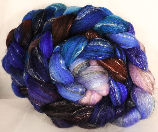 Batt in a Braid #31- Stellar's Jay -( 5.2 oz. ) - Polwarth/ Mulberry Silk / Baby Alpaca / Rainbow Firestar/ Tencel( 40/25/15/10/10) - Inglenook Fibers