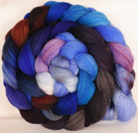 Hand dyed top for spinning -Stellar's Jay - (5.2 oz.) Organic polwarth /Tussah silk (80/20) - Inglenook Fibers