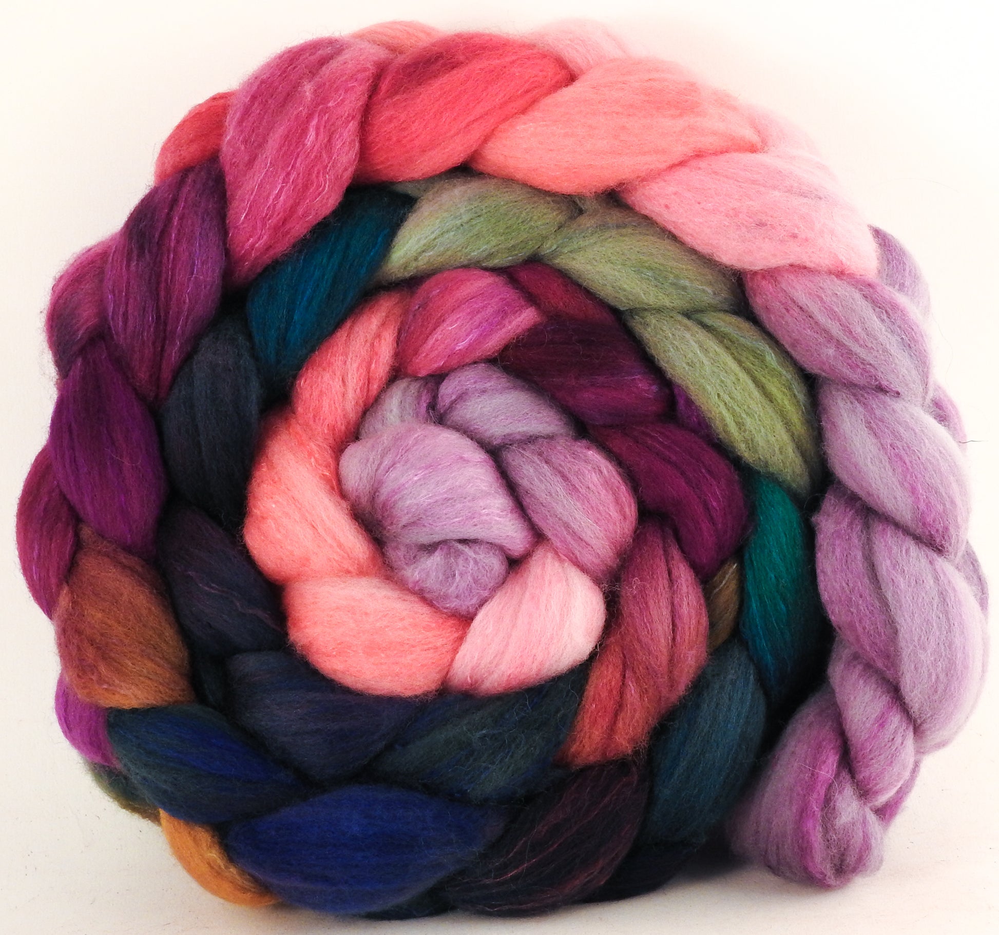 Hand dyed top for spinning - Color Me Happy - (5.5 oz) Organic Polwarth / Tussah silk (80/20) - Inglenook Fibers