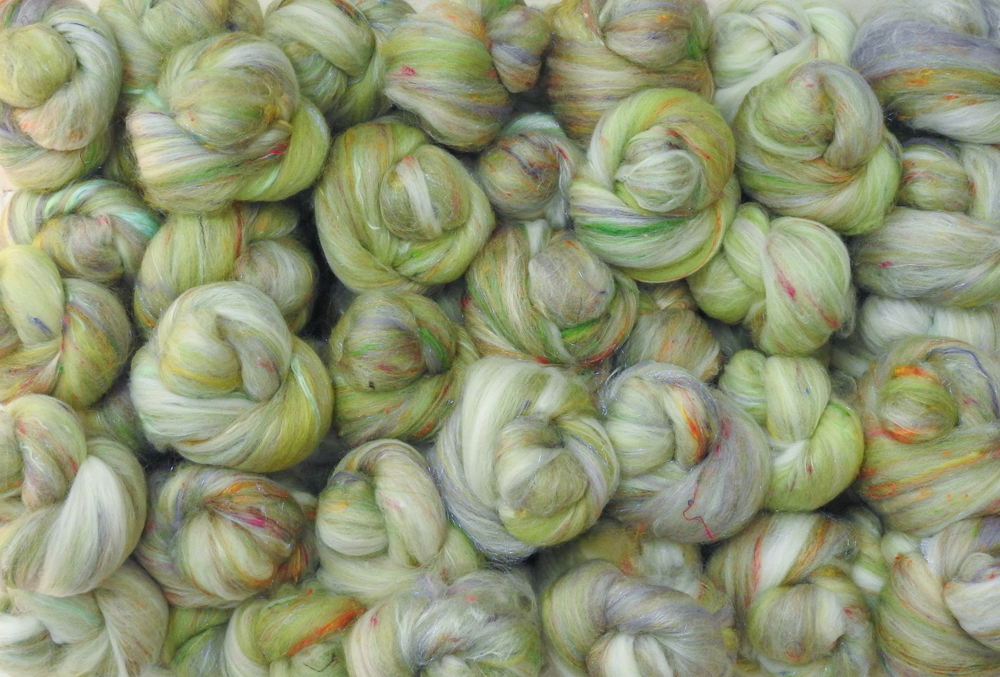 Cotyledon - Sparkle Sticklebatts -( 3.9 oz) RomeldaleX fleece, 14.5 micron merino, polwarth, faux cashmere, silk, sari silk, ANGELINA