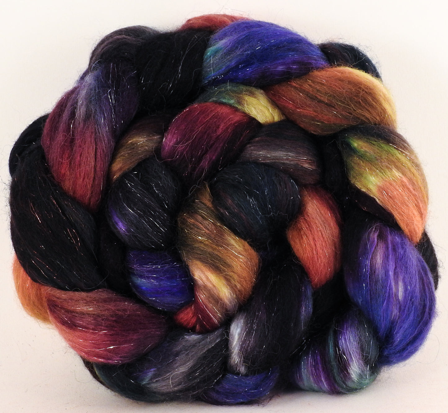 Batt in a Braid #41 - Nuummite - Llama / Merino ( 18 mic.)/ Mulberry silk/ Stellina (40/30/25/5) - Inglenook Fibers