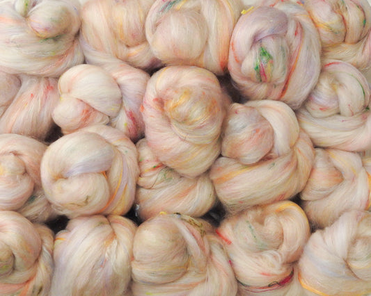 Cockle Shells - Sparkle Sticklebatts -(4 oz) Bond fleece, gotland, camel, alpaca, merino, silk, bamboo, rose fiber, sari silk, silk noil, angelina