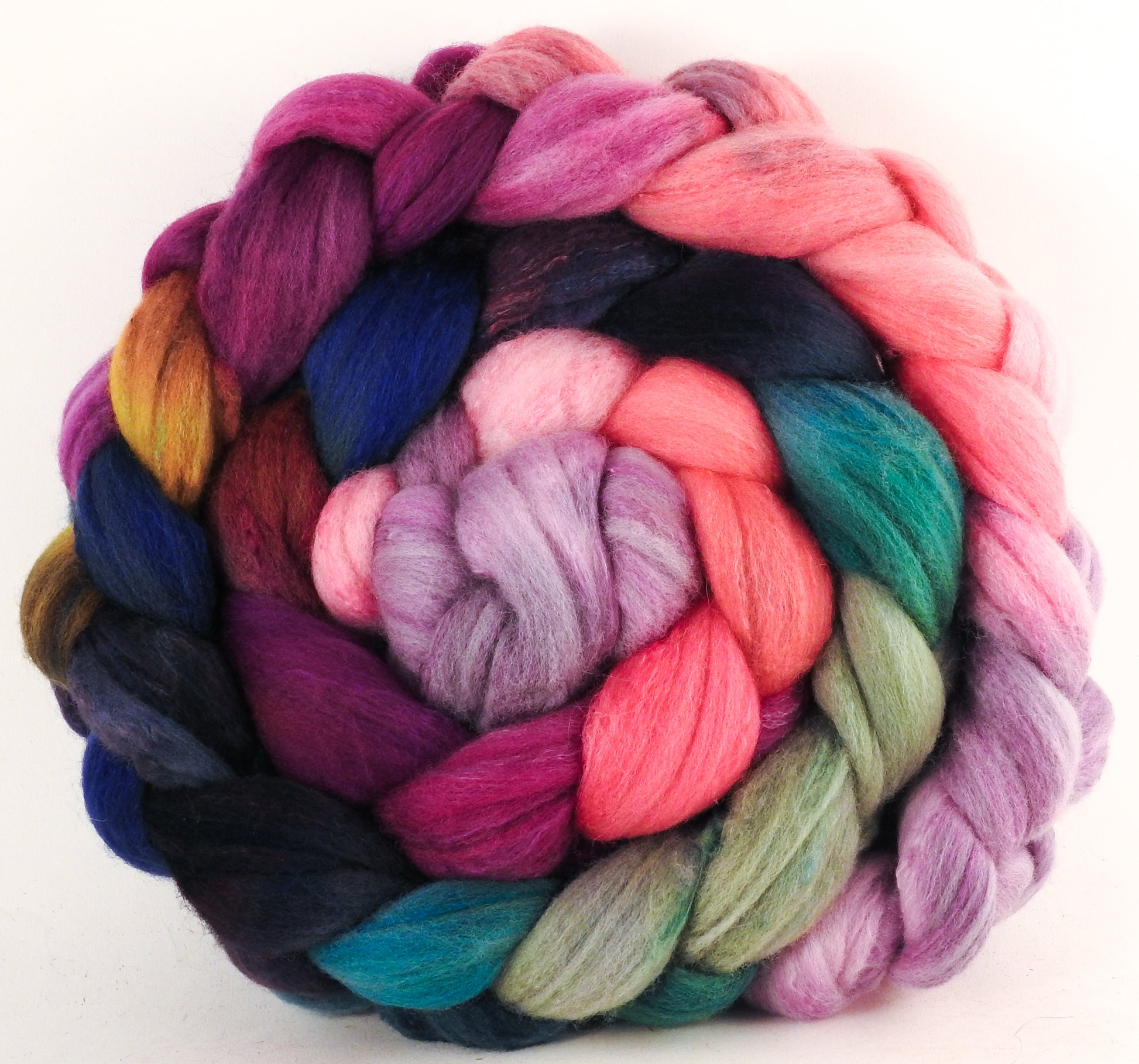 Hand dyed top for spinning - Color Me Happy - (5.5 oz) Organic Polwarth / Tussah silk (80/20) - Inglenook Fibers