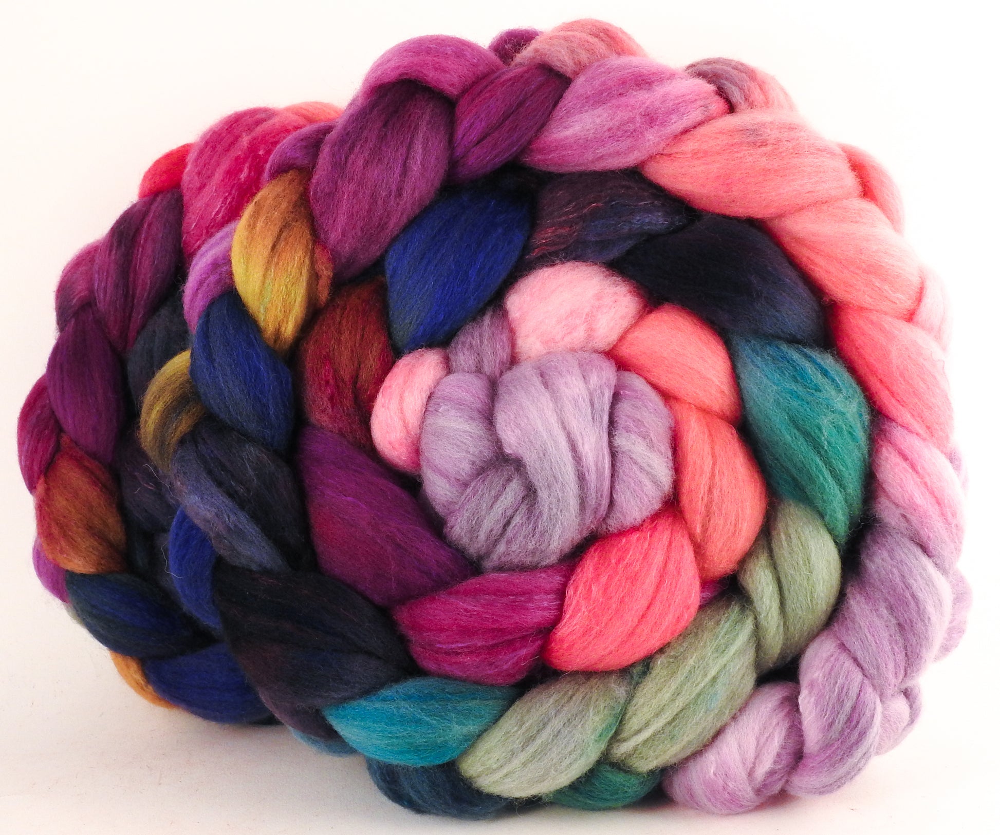 Hand dyed top for spinning - Color Me Happy - (5.5 oz) Organic Polwarth / Tussah silk (80/20) - Inglenook Fibers