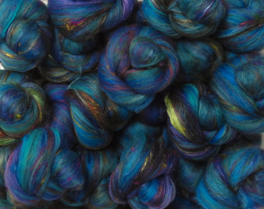 Two is Company - Non-Sparkle Sticklebatts -(3.7 oz) Romney/Corriedale X fleece, merino, faux cashmere, silk, bamboo, sari silk