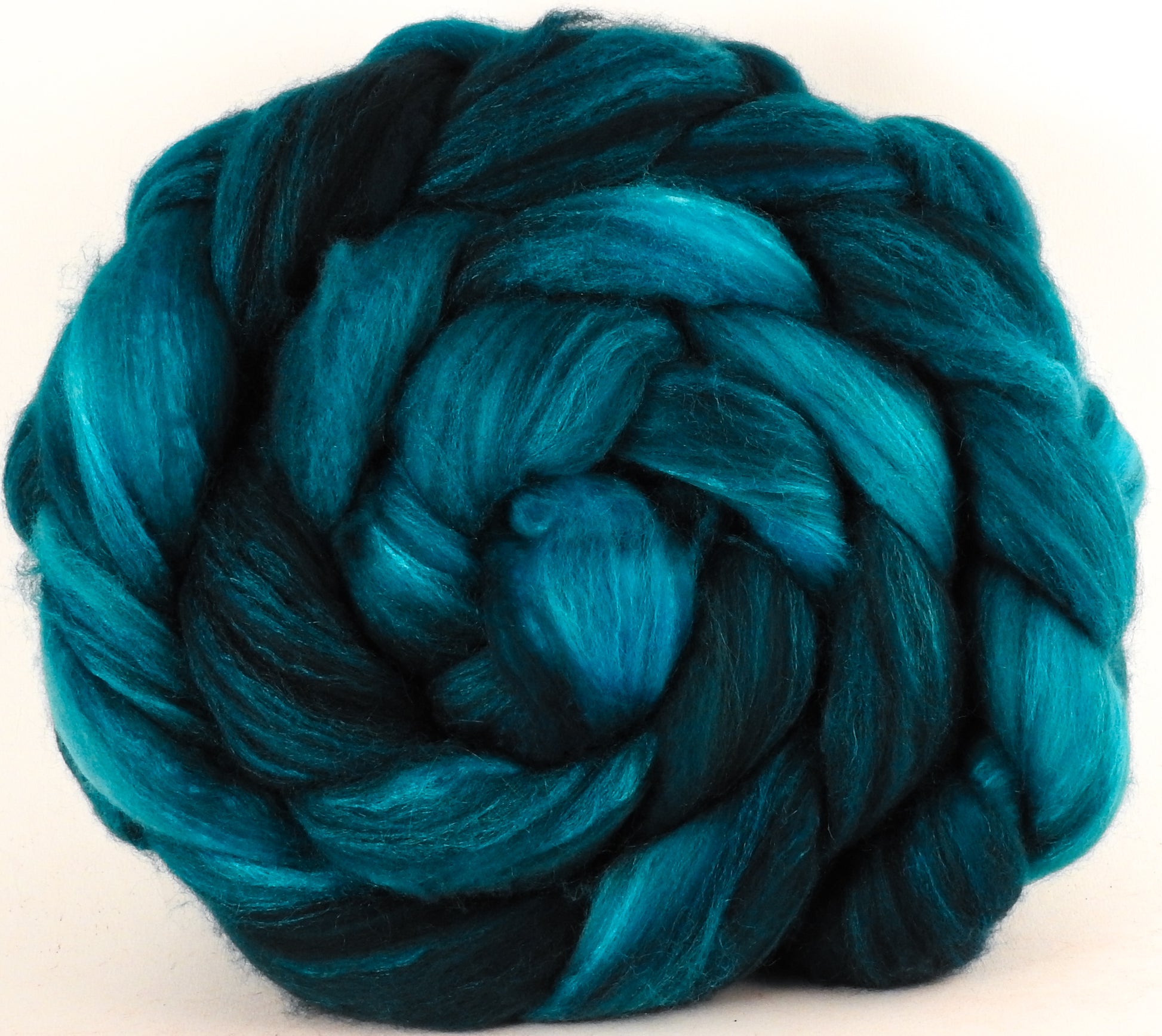 Batt in a Braid #35  - Baltic Teal (5.3 oz.) - Sw Merino (18.5 mic) /Merino (18.5 mic) / Tussah Silk (40/40/20) - Inglenook Fibers