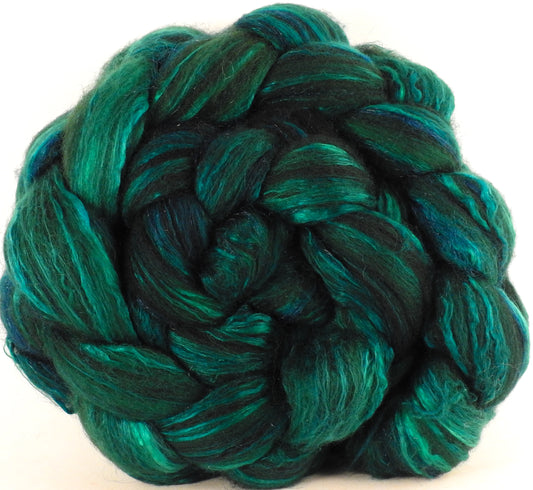 Batt in a Braid #7 -Malachite (5.7 oz) - Polwarth/ Manx / Mulberry silk/ Firestar (30/30/30/10) - Inglenook Fibers