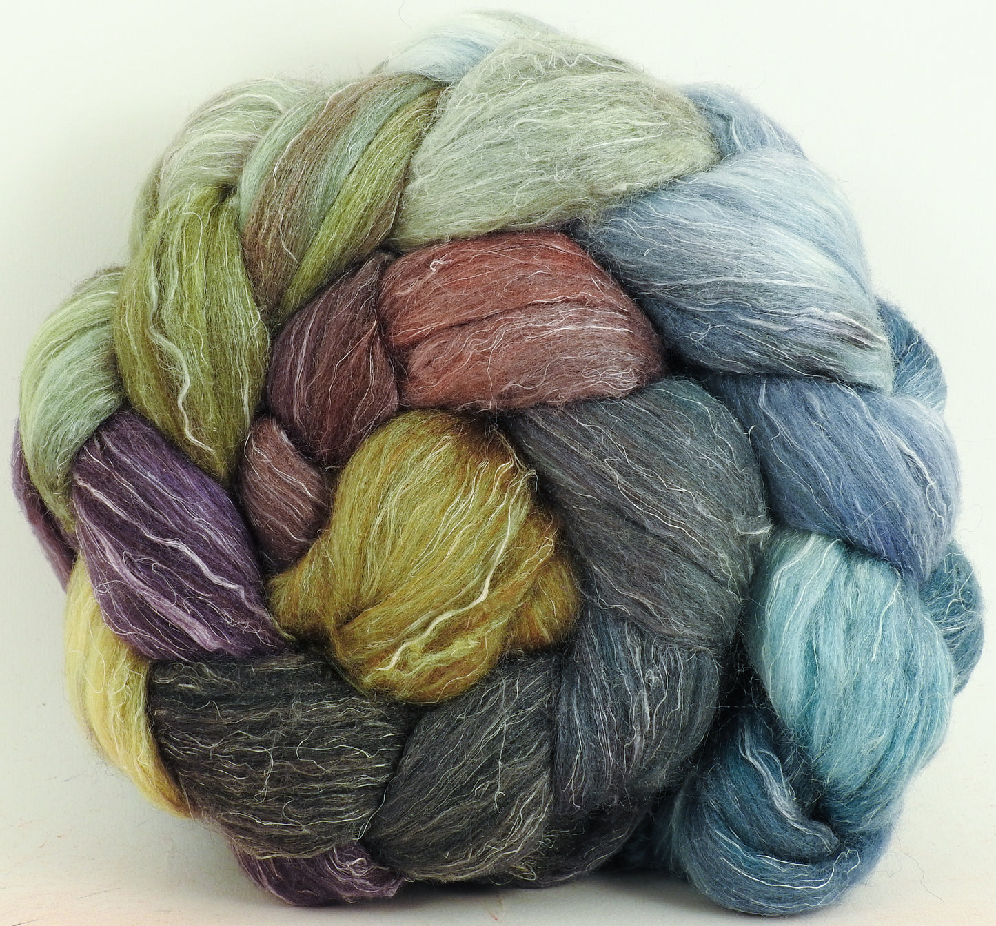 Pebble Mosaic -  Batt in a Braid #29 - Rambouillet / Tussah / Flax (40/40/20)