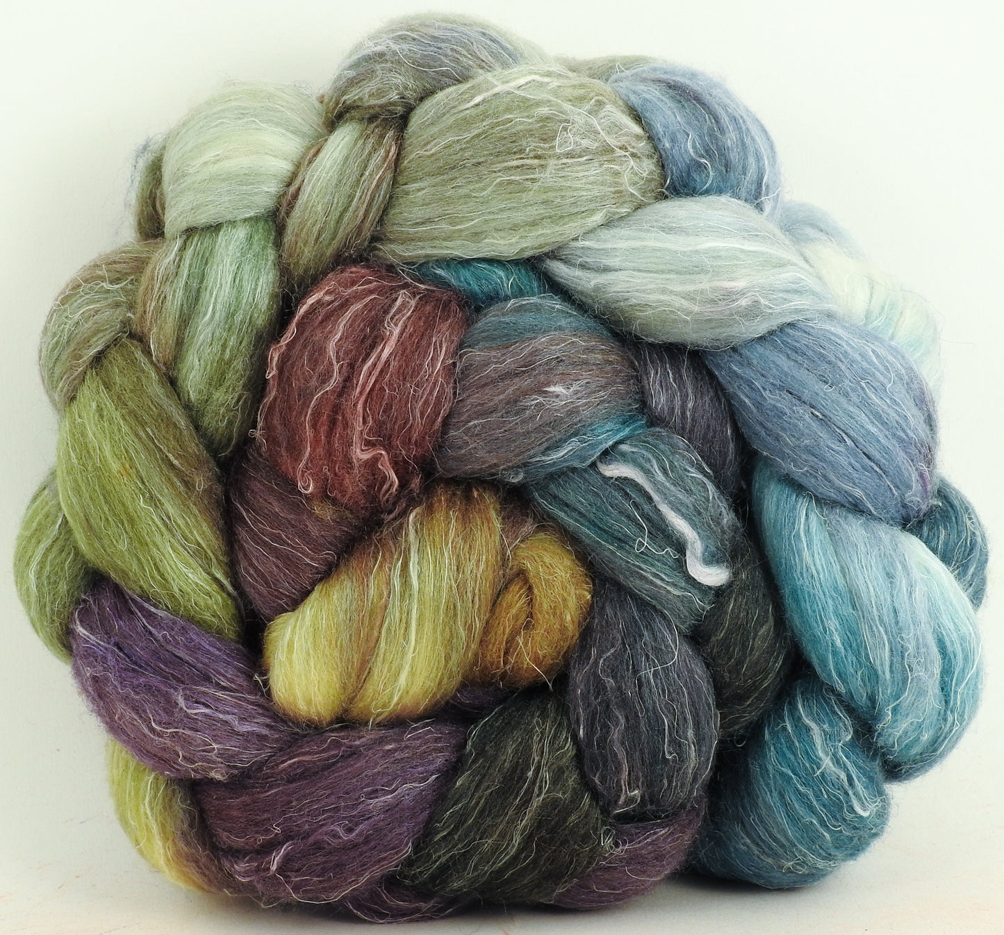 Pebble Mosaic -  Batt in a Braid #29 - Rambouillet / Tussah / Flax (40/40/20)