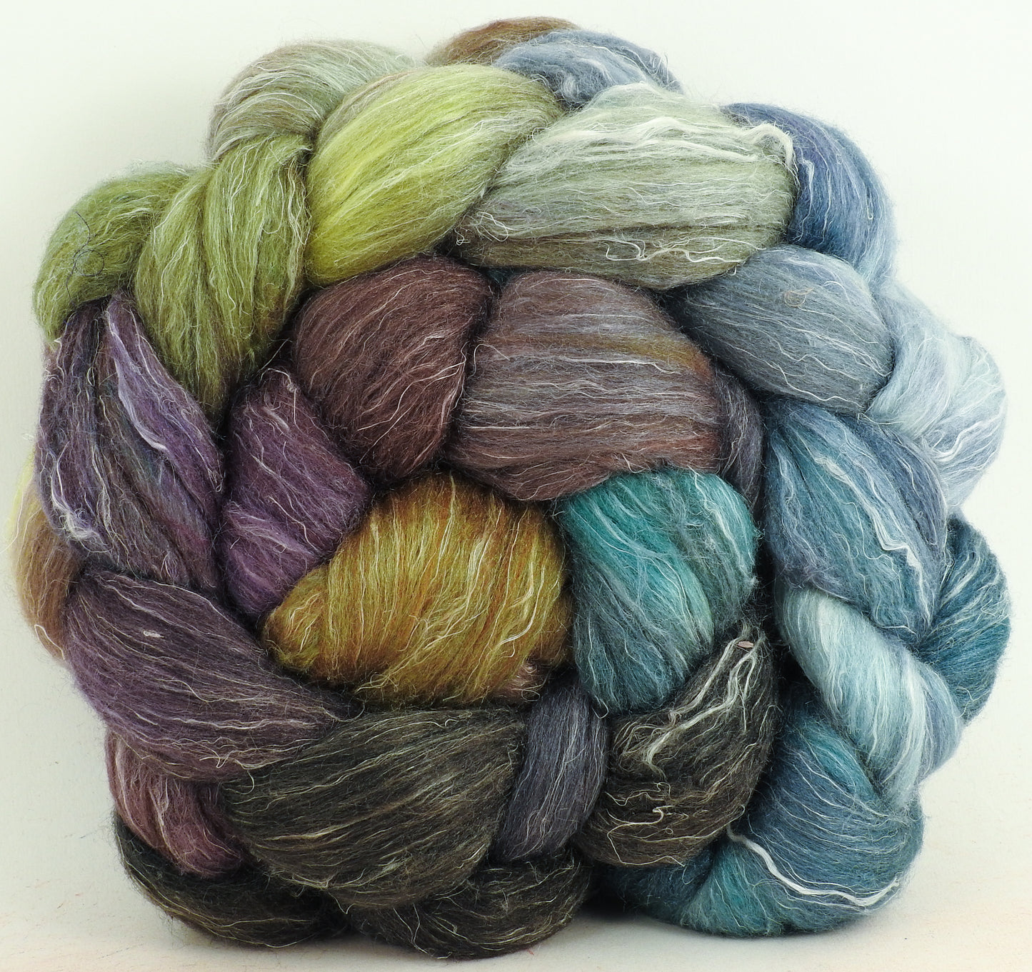 Pebble Mosaic -  Batt in a Braid #29 - Rambouillet / Tussah / Flax (40/40/20)