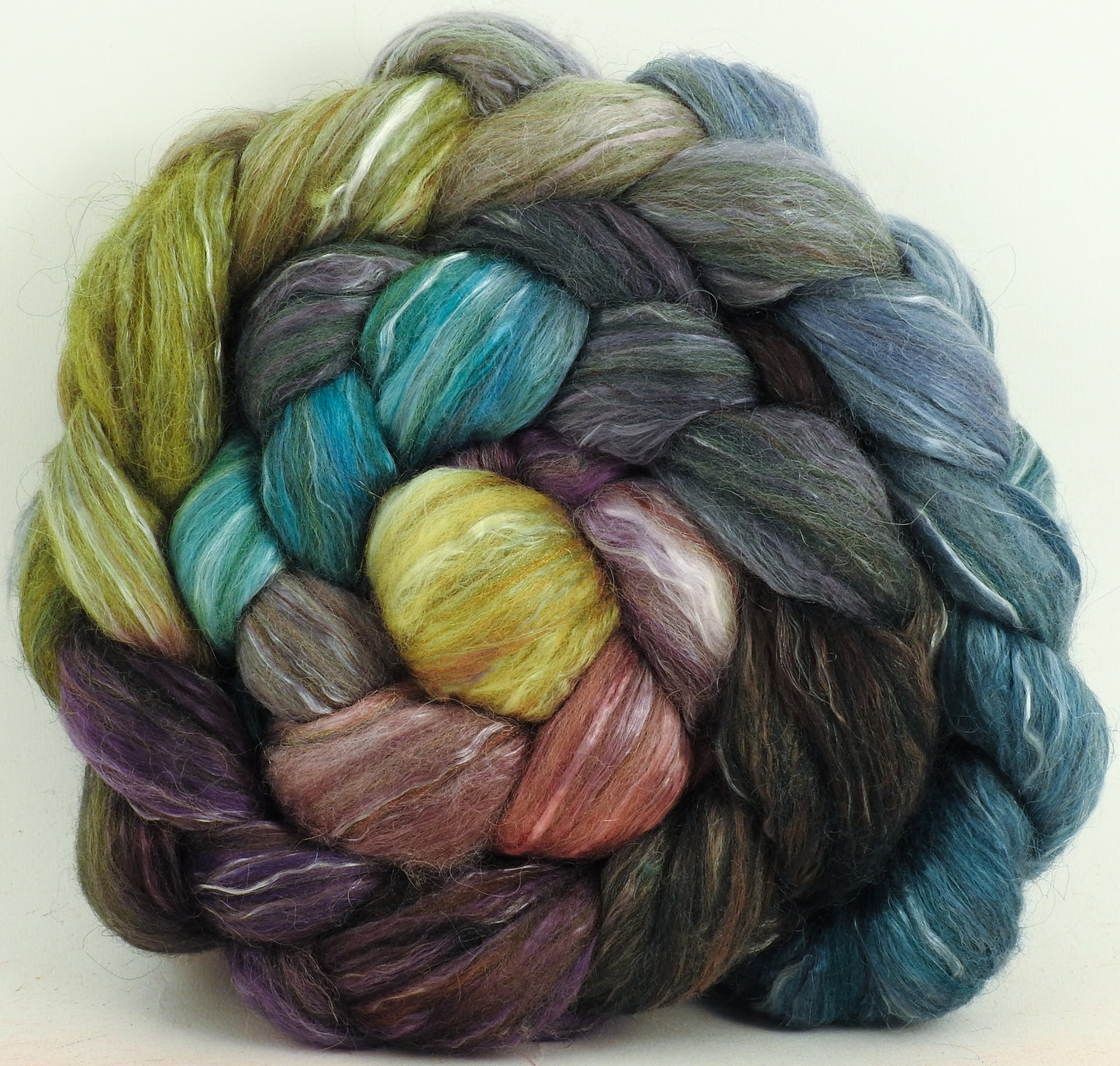 Pebble Mosaic - Batt in a Braid #31 - Polwarth/ Mulberry Silk / Baby Alpaca / Rainbow Firestar/ Tencel( 40/25/15/10/10)