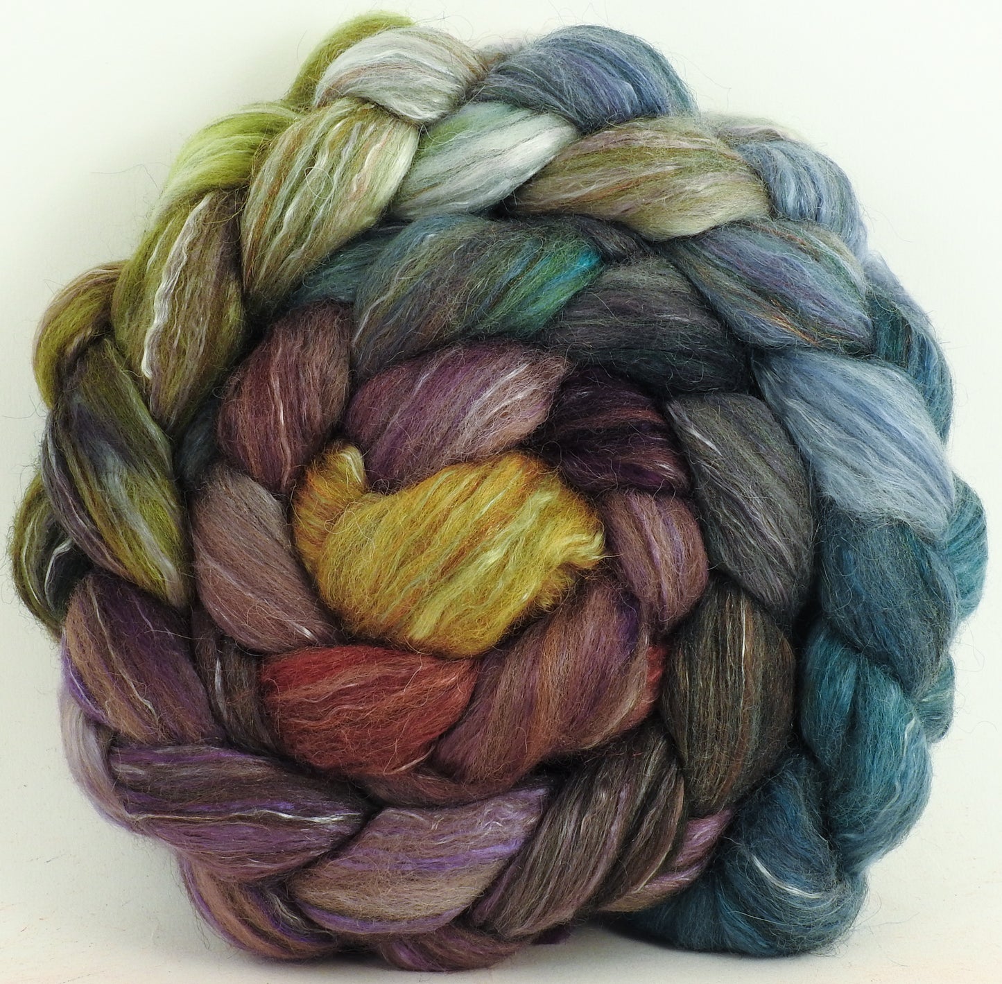 Pebble Mosaic - Batt in a Braid #31 - Polwarth/ Mulberry Silk / Baby Alpaca / Rainbow Firestar/ Tencel( 40/25/15/10/10)