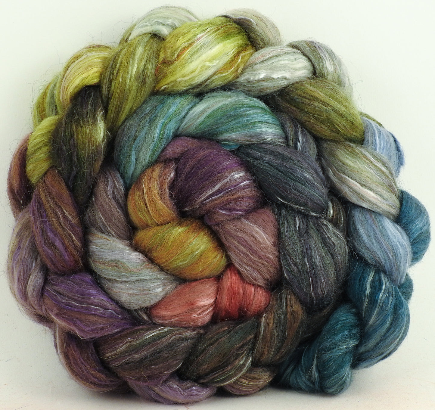 Pebble Mosaic - Batt in a Braid #31 - Polwarth/ Mulberry Silk / Baby Alpaca / Rainbow Firestar/ Tencel( 40/25/15/10/10)