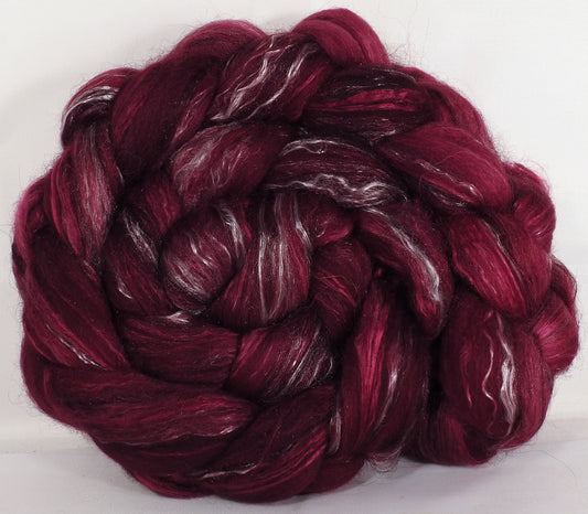 Batt in a Braid #31- Black Cherry -( 5.3 oz. ) - Polwarth/ Mulberry Silk / Baby Alpaca / Rainbow Firestar/ Tencel( 40/25/15/10/10) - Inglenook Fibers