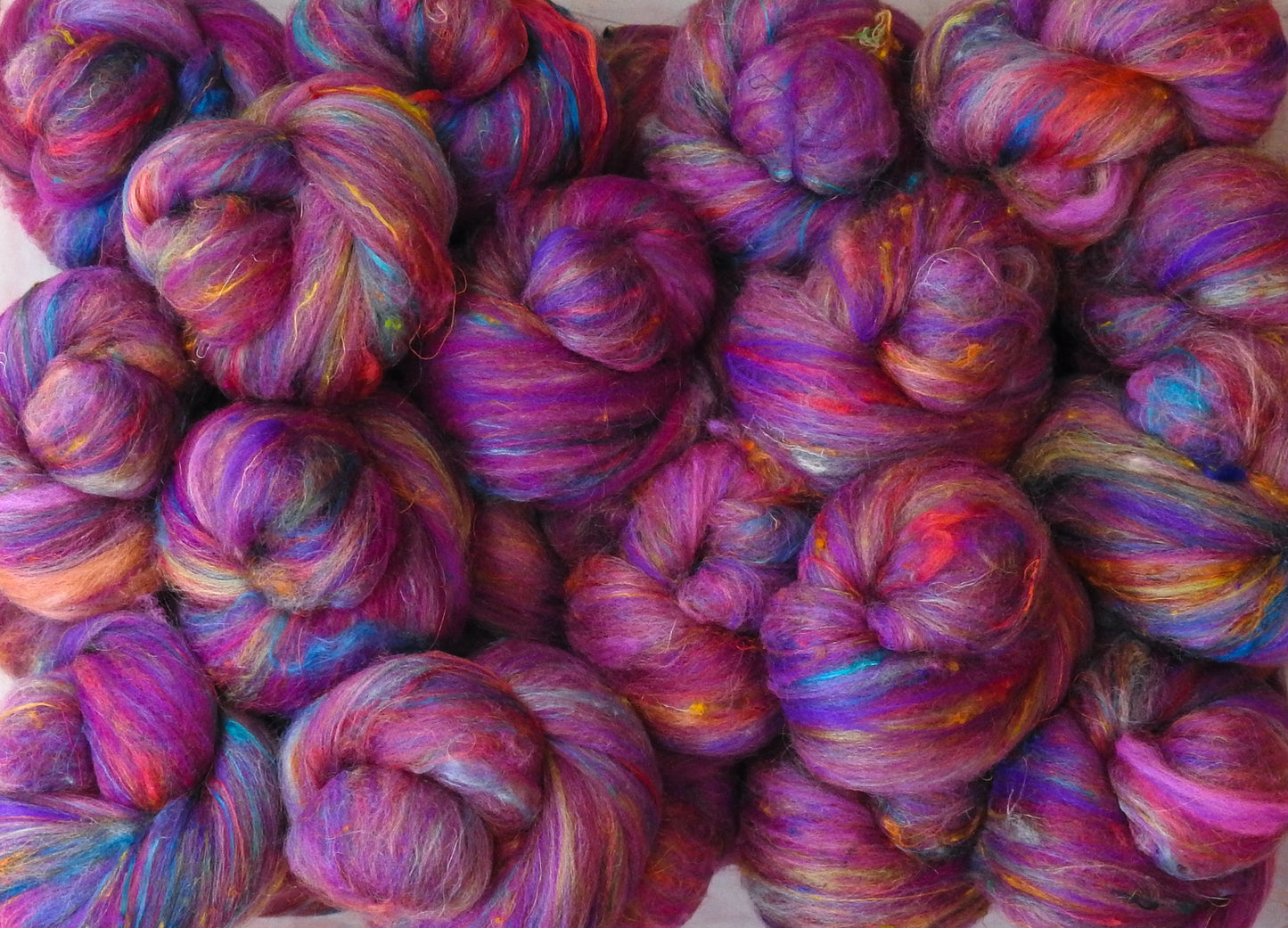 Crazytunia (3.8 oz)- Non-Sparkle Sticklebatts -Rambouillet, Gotland, Faux Cashmere, tiny Yak, Silk, Sari Silk