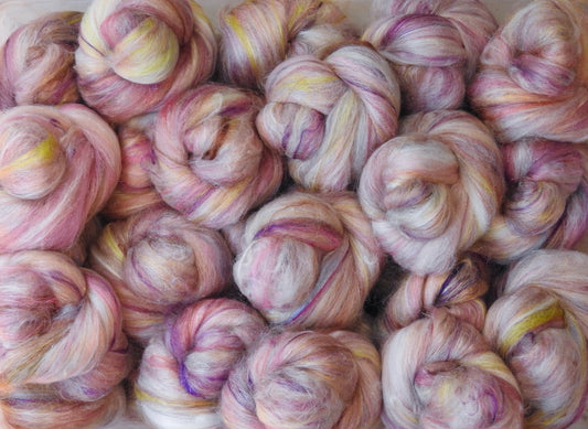 Tiny Dancer (4 oz) - Sparkle Sticklebatts - rambouillet, superfine merino, silk, cashmere, camel, mint fiber, tiny flax, firestar (no noil)