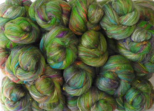 Wildflower Fields (3.9 oz) - Sparkle Sticklebatts - Southdown, mohair,YAK, merino, polwarth, rambouillet, silk, faux cashmere, sari silk, angelina