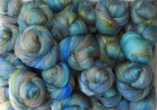 Dreich -(3.7 oz)  Sparkle Sticklebatts -(4 oz) Manx, merino, silk, bamboo, silk noil, angelina