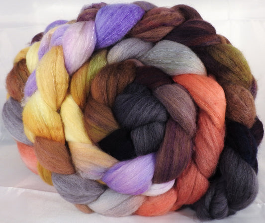 Hand dyed top for spinning -Wild Mushrooms - (5.3 oz.) Organic polwarth /Tussah silk (80/20) - Inglenook Fibers