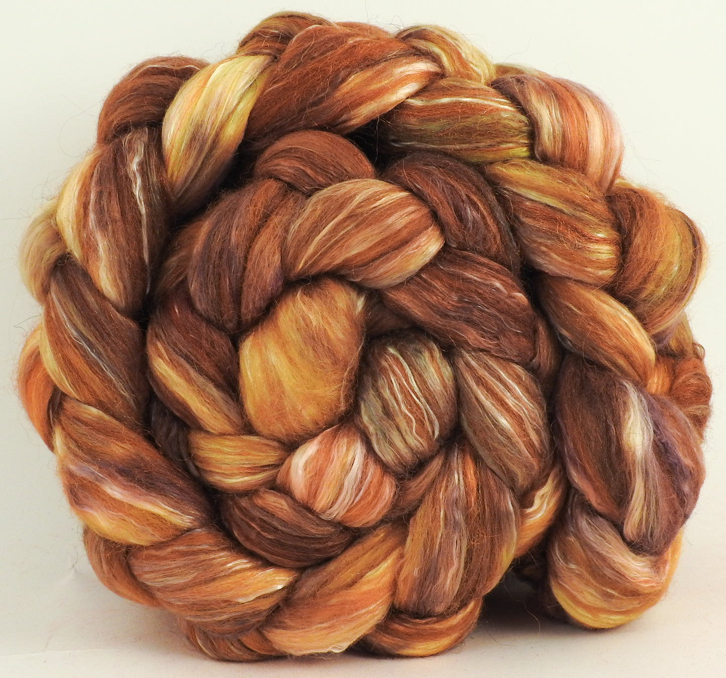 Gingersnap (5.8 oz) - Batt in a Braid #31 - Polwarth/ Mulberry Silk / Baby Alpaca / Rainbow Firestar/ Tencel( 40/25/15/10/10)