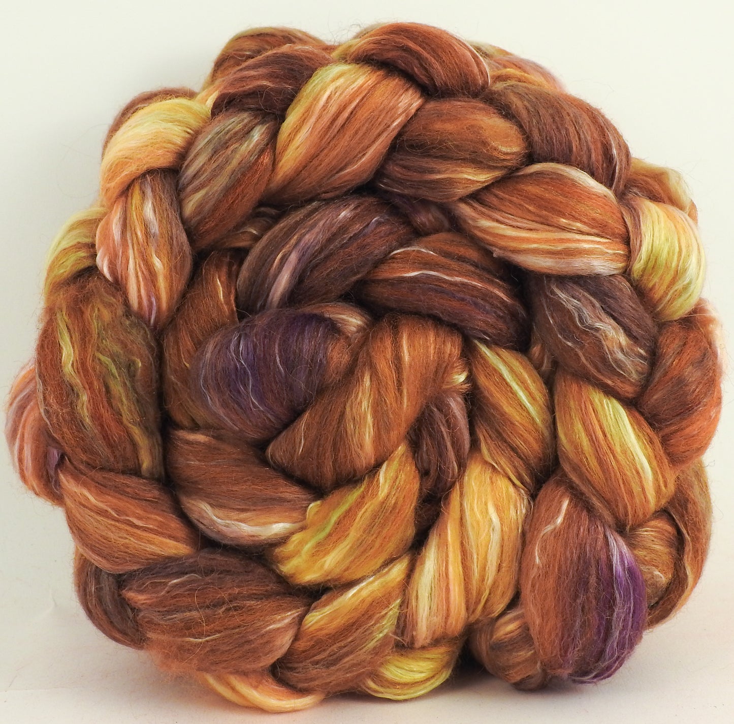 Gingersnap (5.8 oz) - Batt in a Braid #31 - Polwarth/ Mulberry Silk / Baby Alpaca / Rainbow Firestar/ Tencel( 40/25/15/10/10)