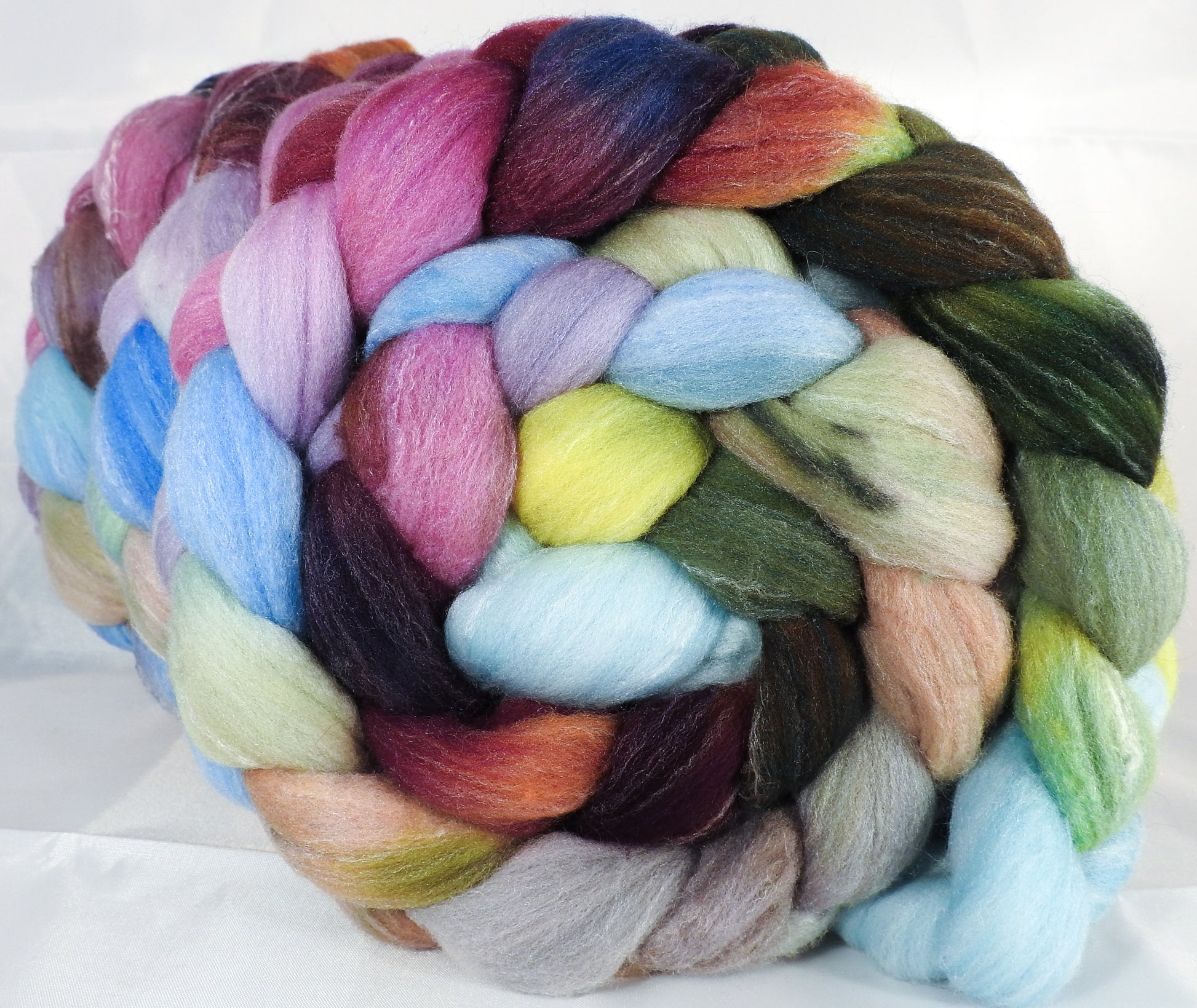 Hand dyed top for spinning -Milkweed- (5.1 oz.) Targhee/silk/ bamboo ( 80/10/10) - Inglenook Fibers