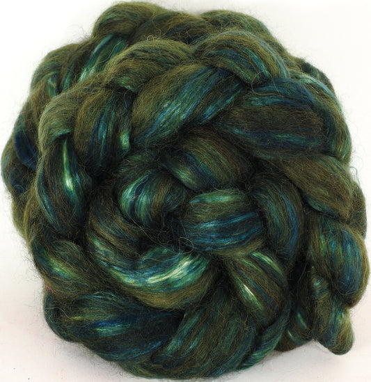 Hand-dyed Wensleydale/ Mulberry silk roving (65/35) - Zucchini - (5.5 oz.) - Inglenook Fibers