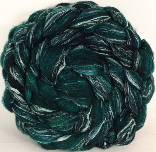 Batt in a Braid #32- Malachite -(5.5 oz)  Manx Loaghtan/ Wht Bfl / Tussah Silk/ Flax( 30/30/30/10) - Inglenook Fibers