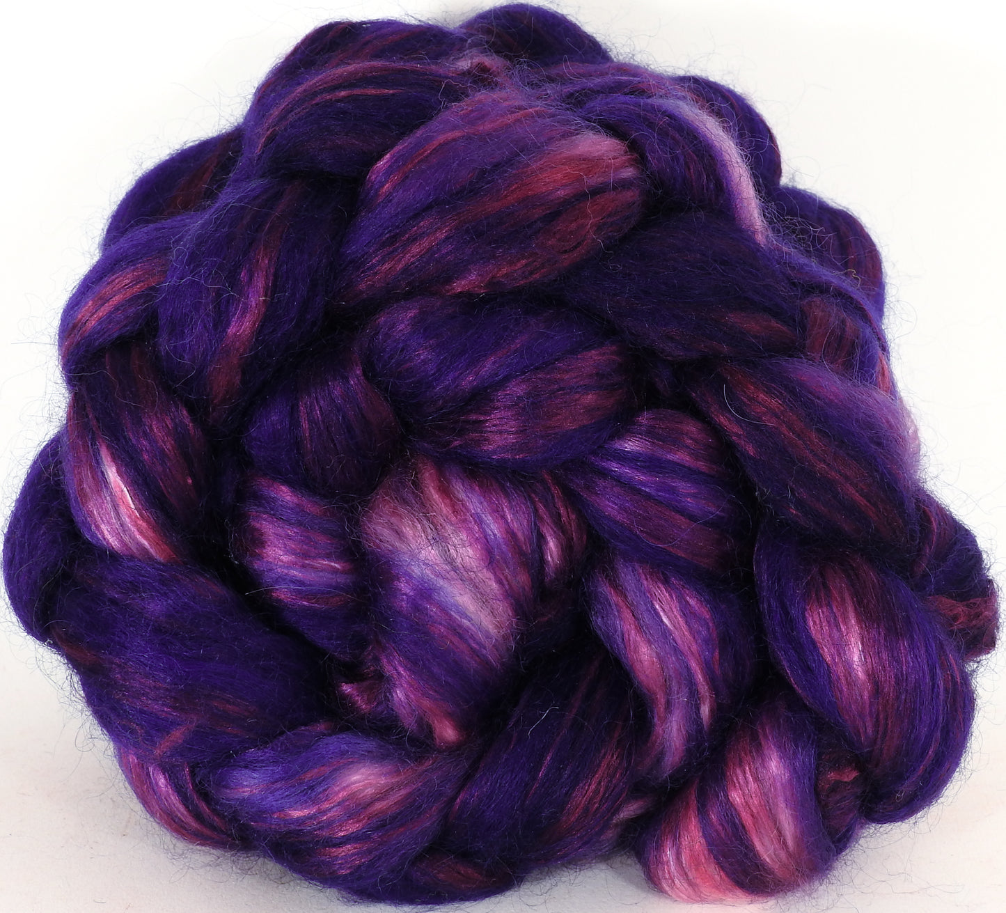 Hand-dyed Wensleydale/ Mulberry silk roving (65/35) - Damson Plum - (6.4 oz.) - Inglenook Fibers