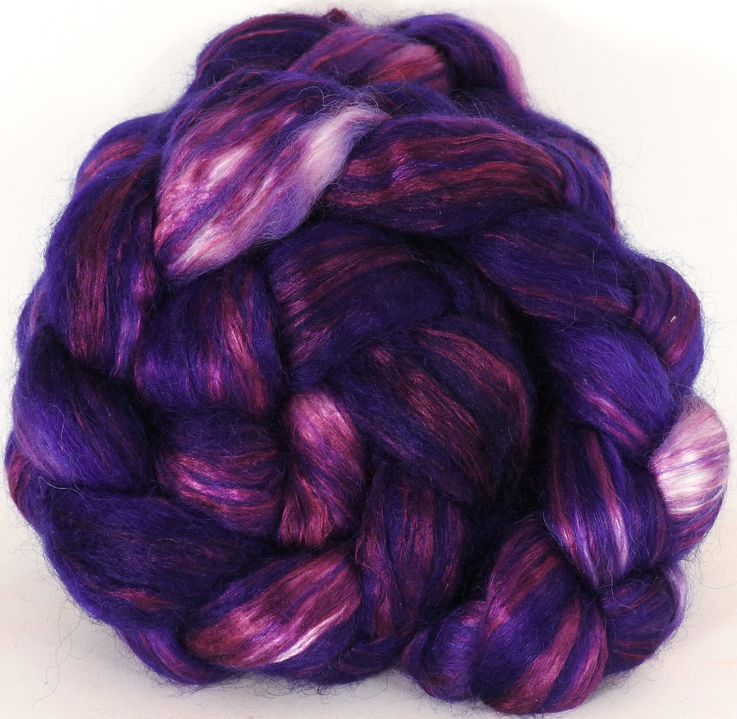 Hand-dyed Wensleydale/ Mulberry silk roving (65/35) - Damson Plum - (6.4 oz.) - Inglenook Fibers