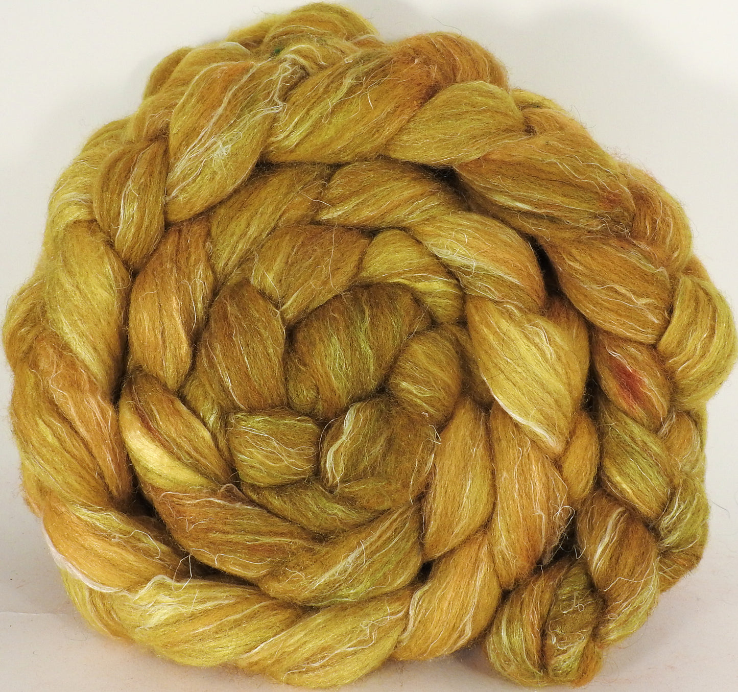 Batt in a Braid #38 - Sunflower - (5.6 oz.) Shetland/ Falkland Merino / tussah silk/ flax (40/25/25/10) - Inglenook Fibers