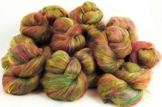Green Curry -NON-Sparkle Sticklebatts - Wensleydale, merino, polwarth, silk, SARI SILK