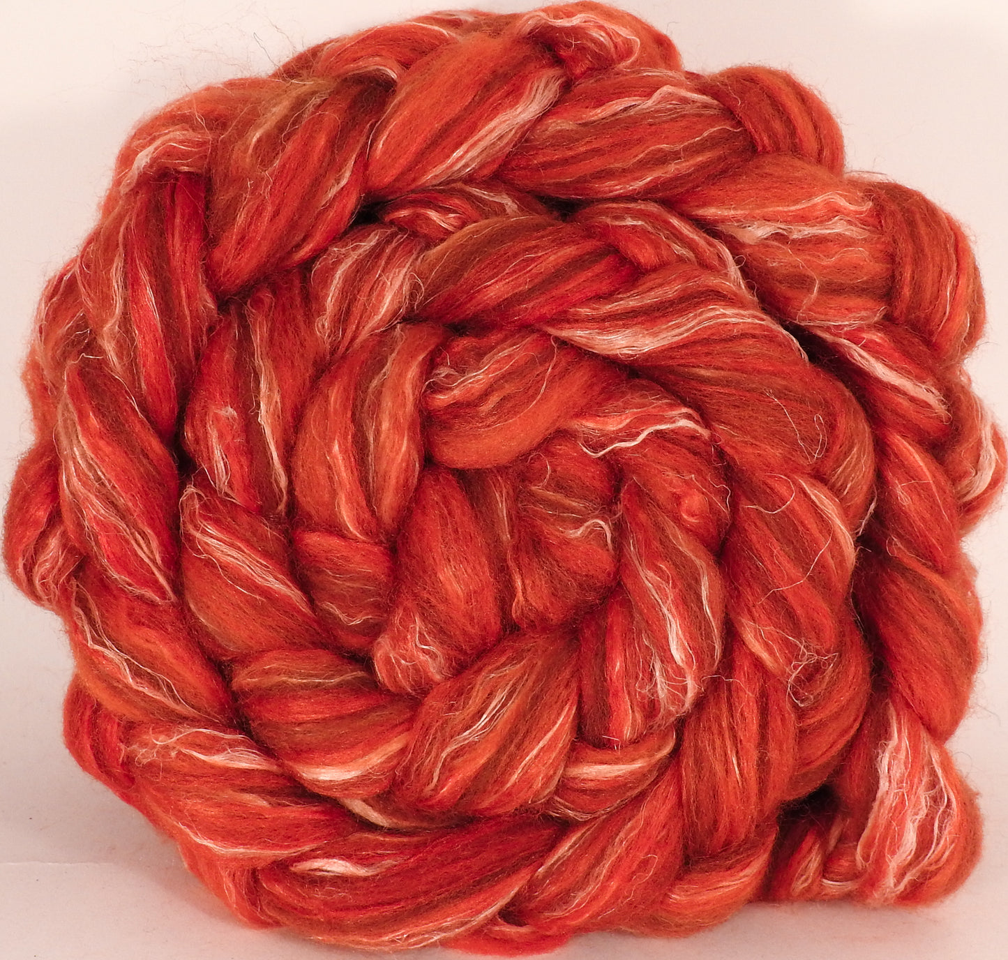 Batt in a Braid #32- Ghost Pepper - (5.5 oz) - Manx Loaghtan/ Wht Bfl / Tussah Silk/ Flax( 30/30/30/10) - Inglenook Fibers