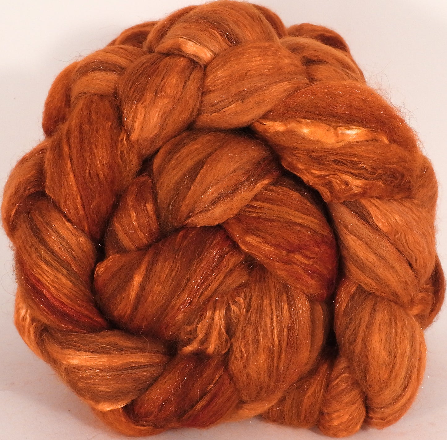 Batt in a Braid #7- Pumpkin - (5.4 oz.)Polwarth/ Manx / Mulberry silk/ Firestar (30/30/30/10) - Inglenook Fibers