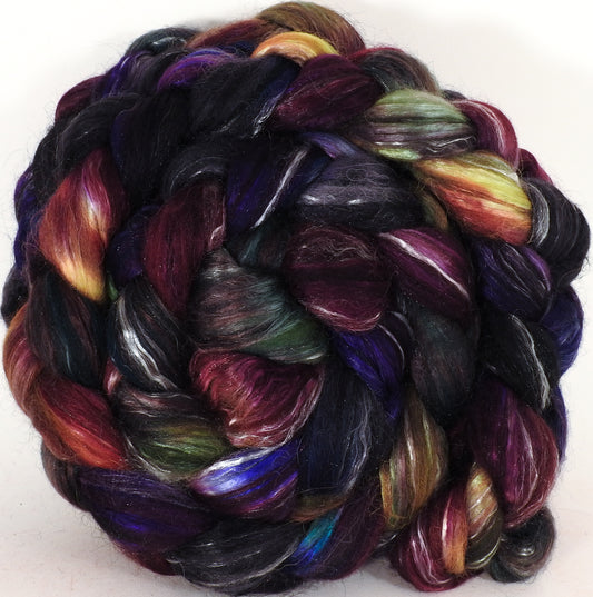 Batt in a Braid #31- Nuummite - (5.4 oz. ) Polwarth/ Mulberry Silk / Baby Alpaca / Rainbow Firestar/ Tencel( 40/25/15/10/10) - Inglenook Fibers