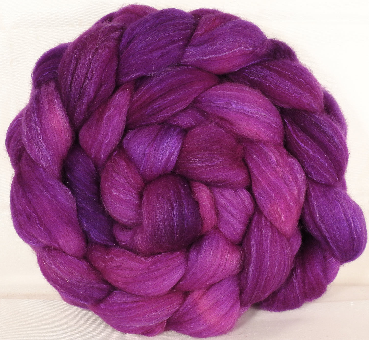 Hand dyed top for spinning -Fuchsia - (5.3 oz.) Organic polwarth /Tussah silk (80/20) - Inglenook Fibers