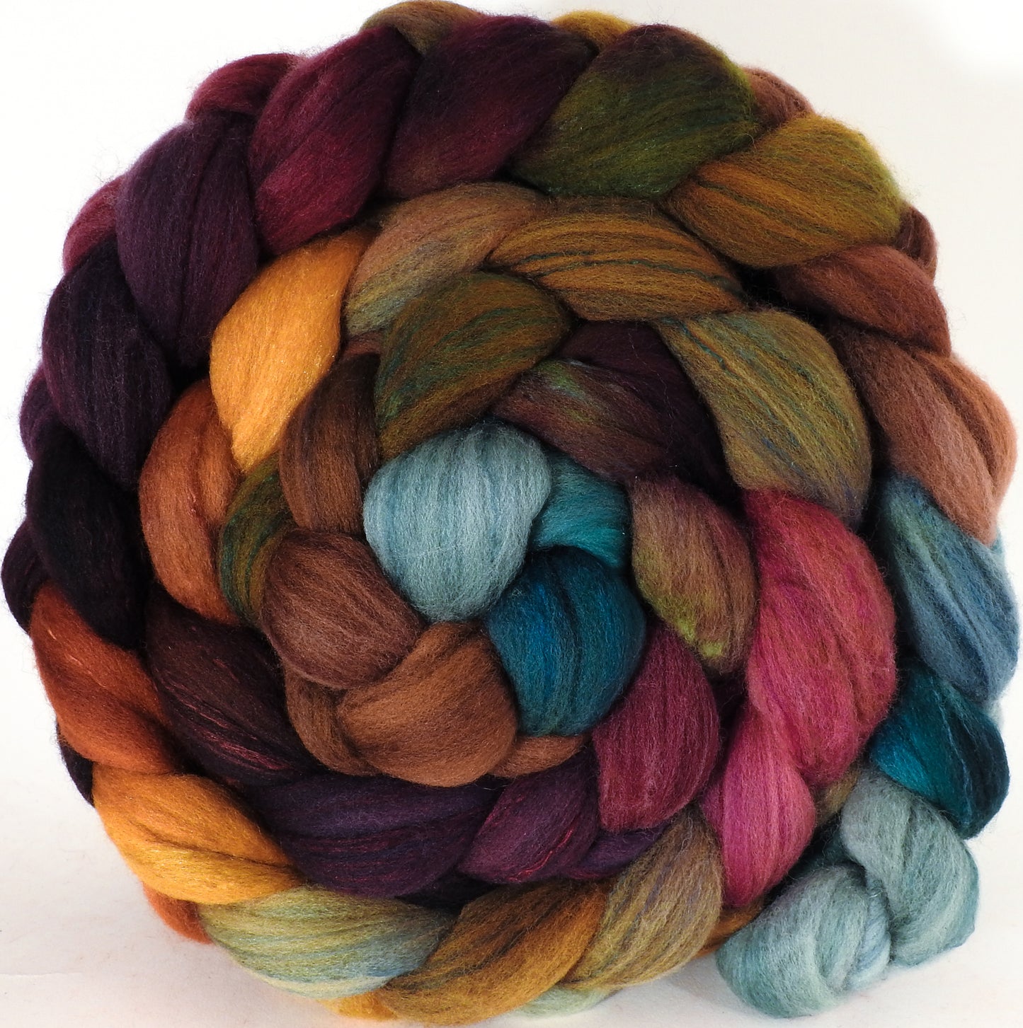 Hand dyed top for spinning - Farmer's Market - (5.5 oz.) Organic polwarth /Tussah silk (80/20) - Inglenook Fibers