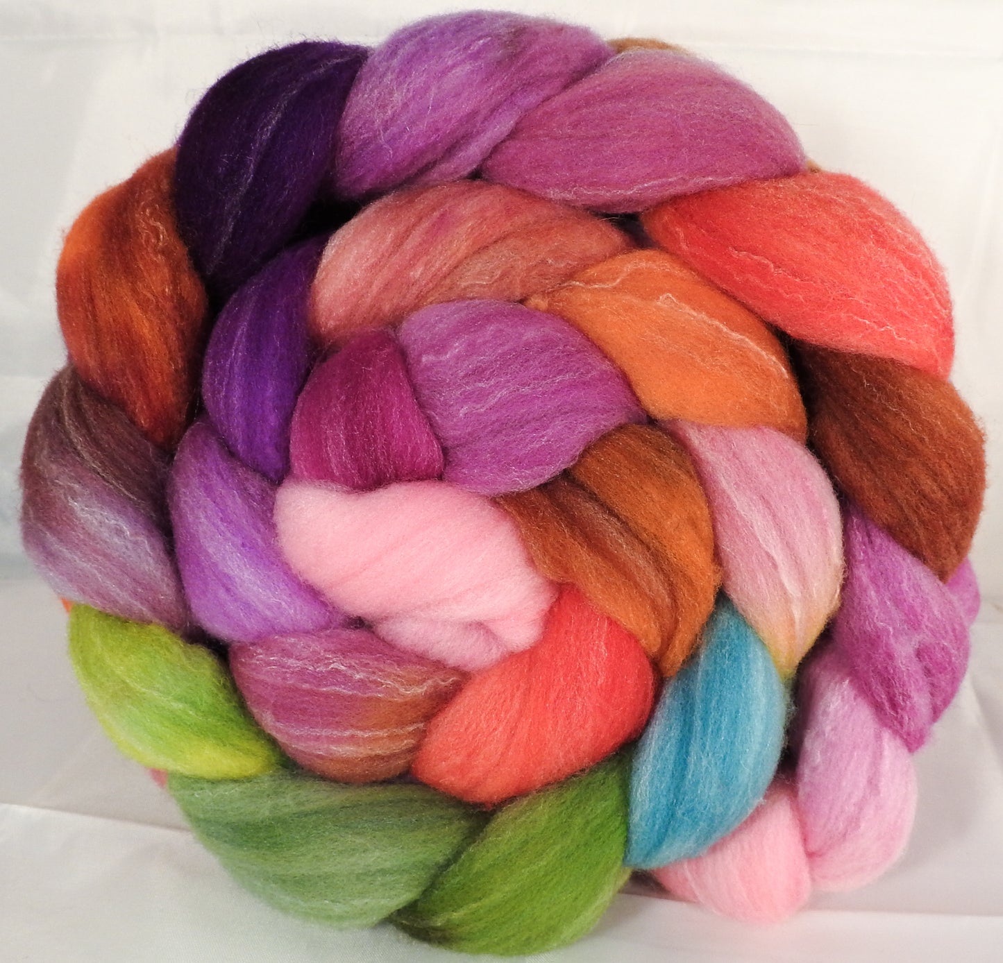 Hand dyed top for spinning -Zinnias- (5 oz.) Targhee/silk/ bamboo ( 80/10/10) - Inglenook Fibers