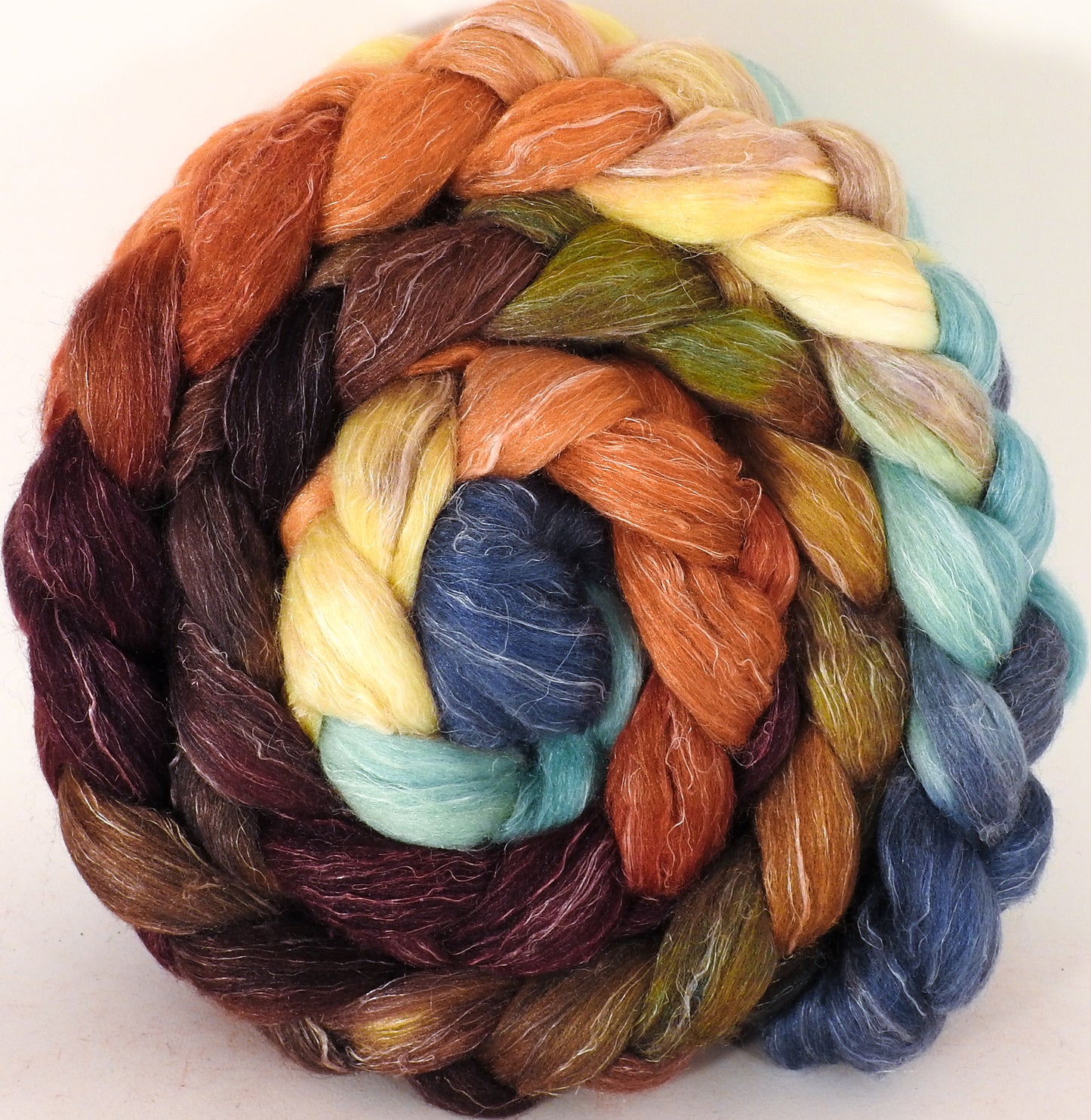 Batt in a Braid #3- Squirrel's Pantry - (5.2 oz) - Polwarth/ Tussah Silk/ Flax (40/40/20) - Inglenook Fibers