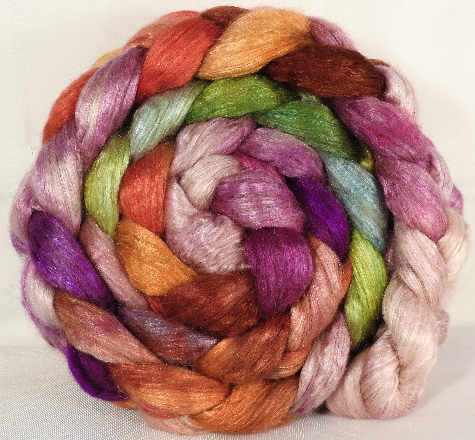 Hand dyed baby camel/ tussah silk top -Zinnias - (4.1 oz.) baby camel /silk ( 50/50) - Inglenook Fibers