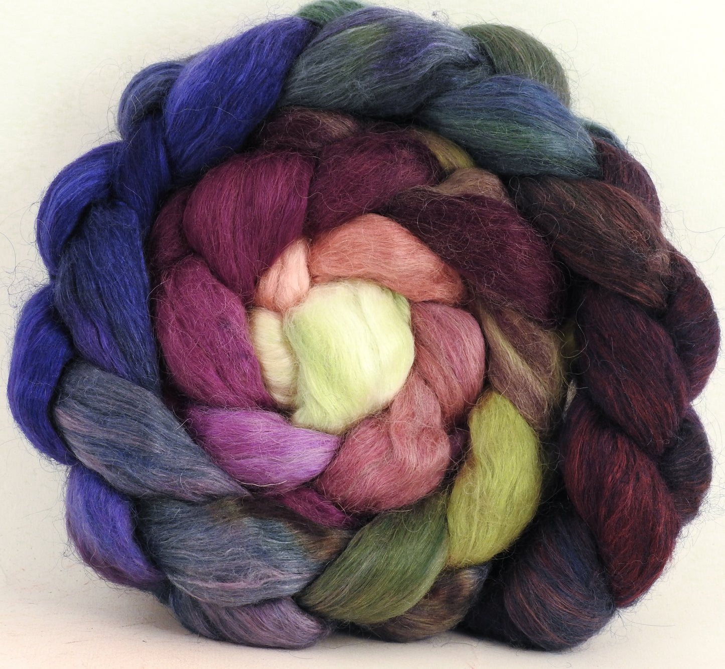 Mission Fig - Batt in a Braid #52- Wensleydale/ Mulberry silk/ Polwarth (60/25/15)