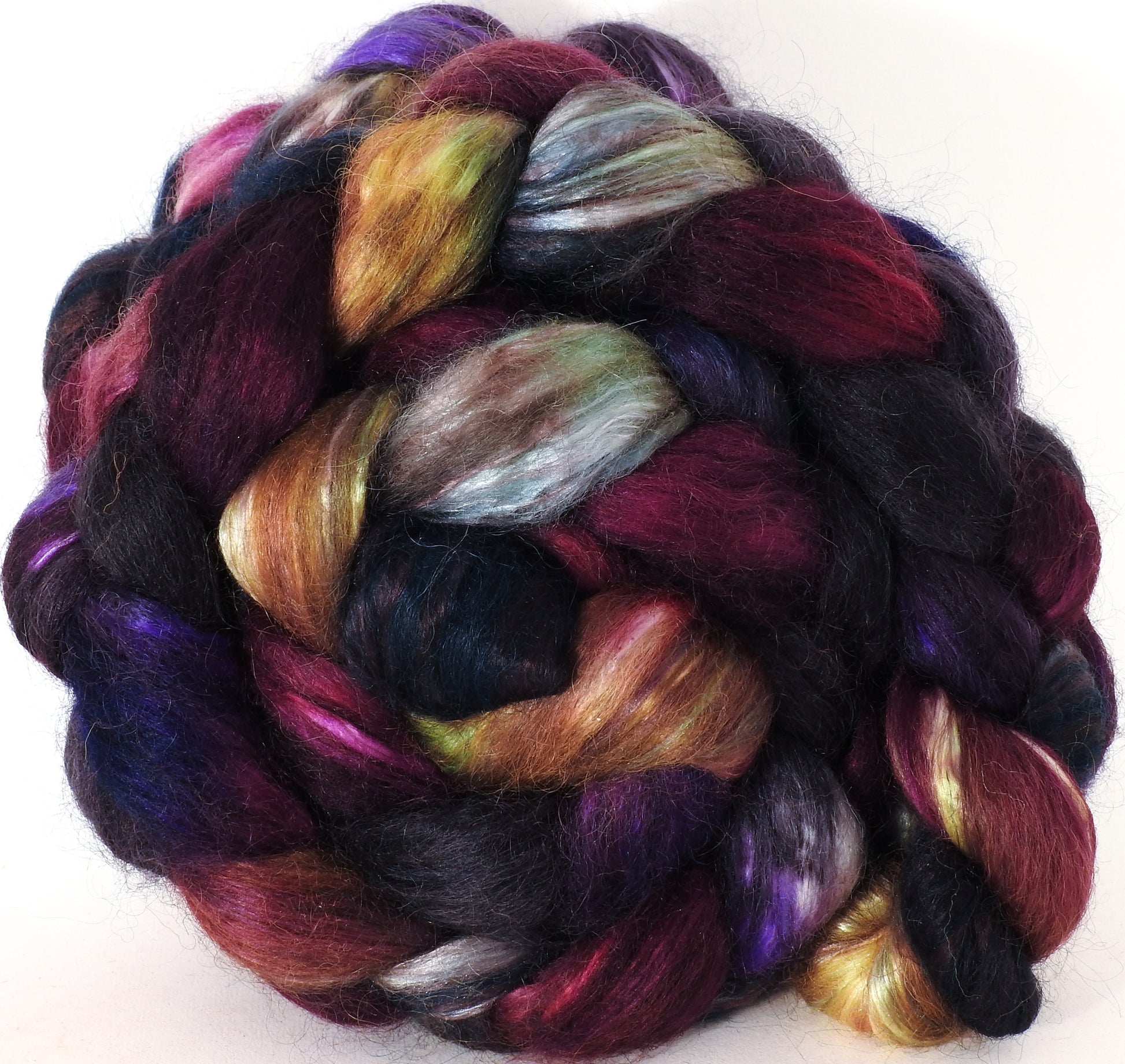 Hand-dyed wensleydale/ mulberry silk roving ( 65/35) -Nuummite - (6.5 oz.) - Inglenook Fibers