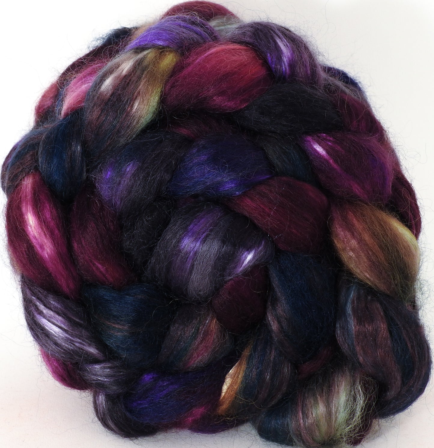 Hand-dyed wensleydale/ mulberry silk roving ( 65/35) -Nuummite - (6.5 oz.) - Inglenook Fibers