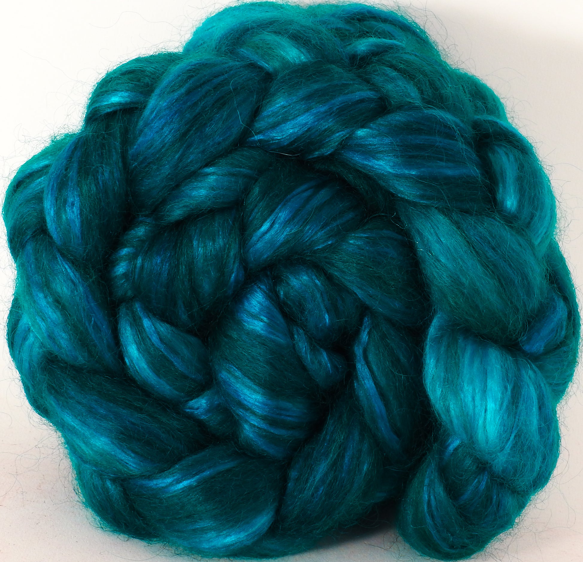 Hand-dyed Wensleydale/ Mulberry silk roving (65/35) - Mallard - Inglenook Fibers