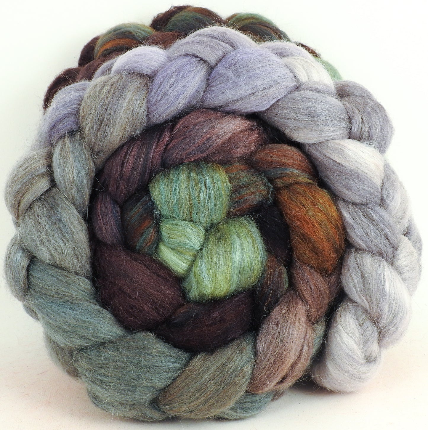Winter Wren - Batt in a Braid #6 -(5.8 oz.) 1/3 Grey Baby Alpaca/1/3 Polwarth/ 1/3 Tussah Silk