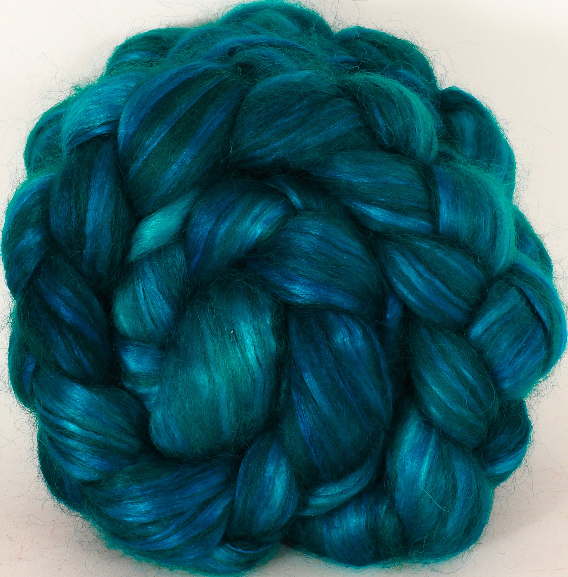 Hand-dyed Wensleydale/ Mulberry silk roving (65/35) - Mallard - Inglenook Fibers