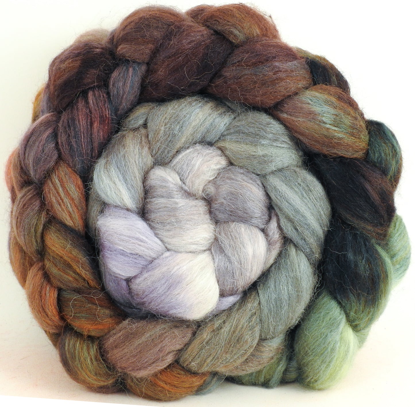 Winter Wren - Batt in a Braid #6 -(5.8 oz.) 1/3 Grey Baby Alpaca/1/3 Polwarth/ 1/3 Tussah Silk